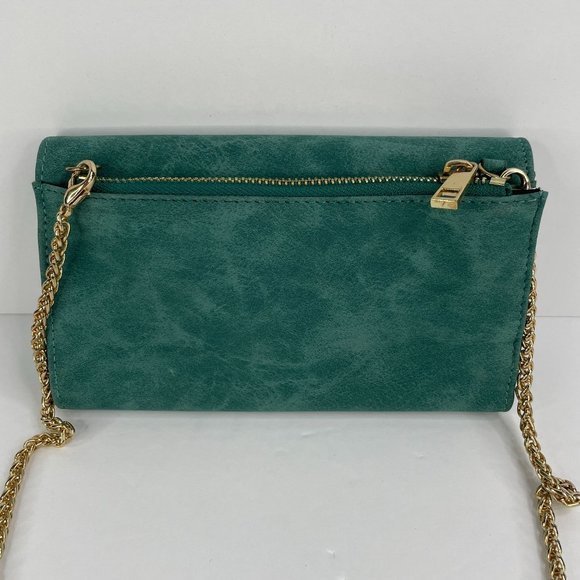 Street Level Green Faux Leather Purse Clutch Removable Gold Chain Tassels - Picture 4 of 7
